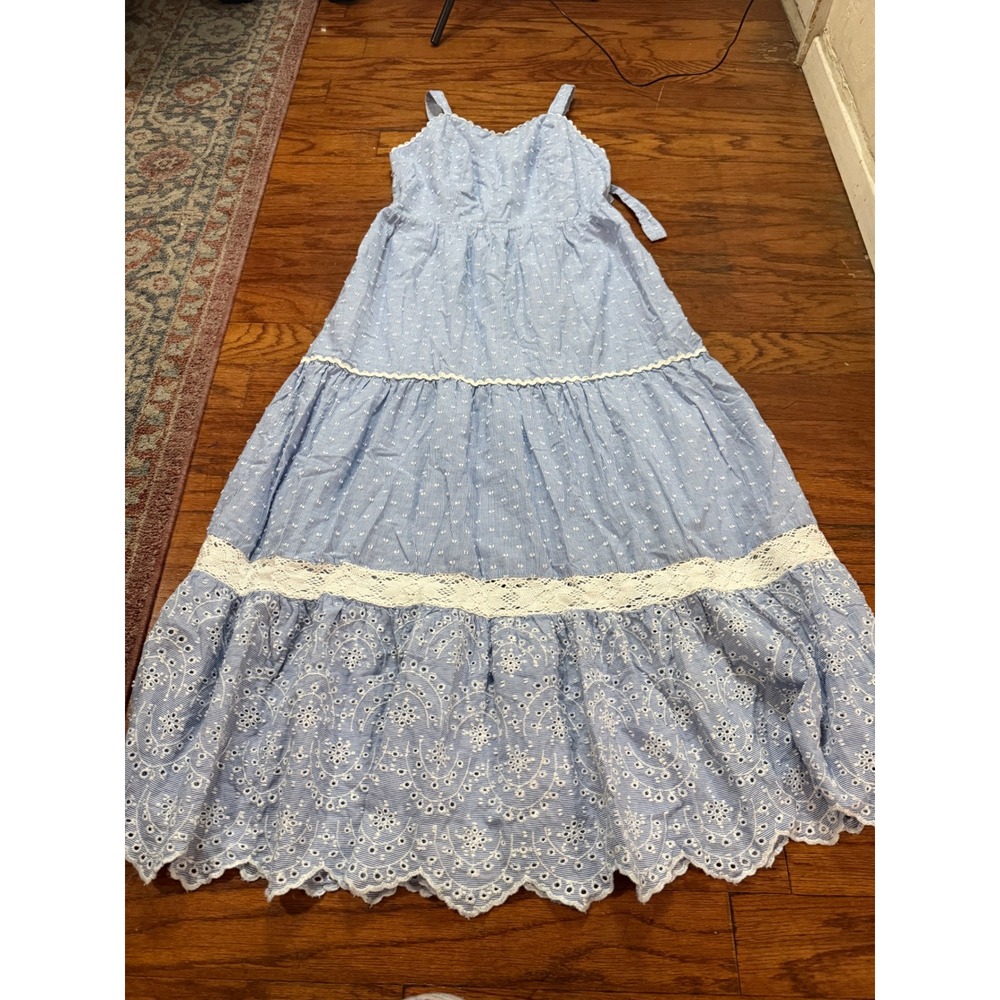 Shabby Chic Light Blue Eyelet Maxi Dress